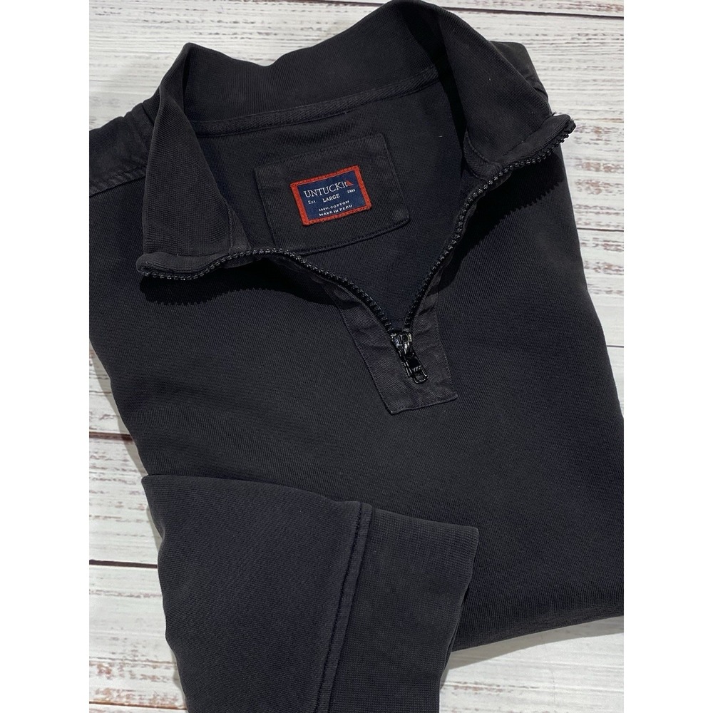 Untuckit Men Sweater Mid Black Wolfred Quarter Zip Pullover Mock Neck Size Large